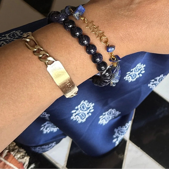 Lapis lazuli dangle spheres gold earrings - Picture 4 of 7